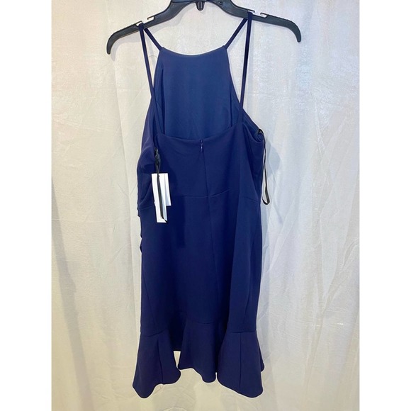 Navy Pleated Ruffle Hem Halter Above The Knee Cocktail Sheath Dress Aqua sz:12 - Picture 5 of 16